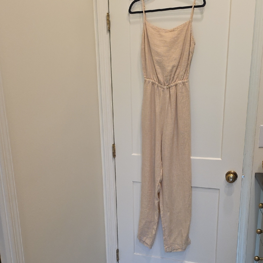 Bella Dahl Women’s Beige Linen Jumpsuit. Size Medium